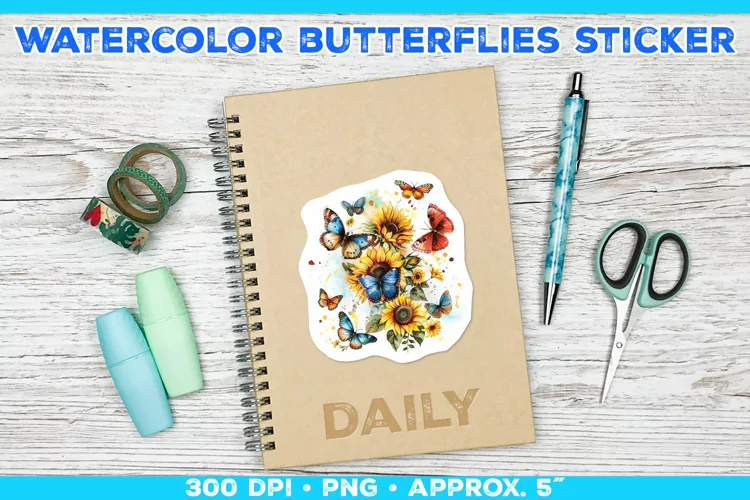 Watercolor Butterflies and Sunflowers Printable Stickers
