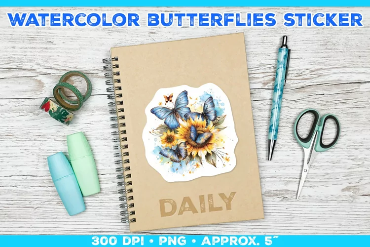 Watercolor Butterflies and Sunflowers Printable Stickers