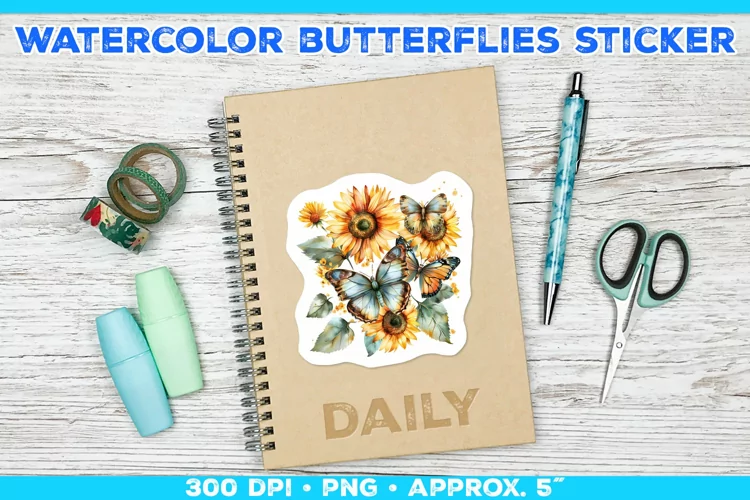 Watercolor Butterflies and Sunflowers Printable Stickers
