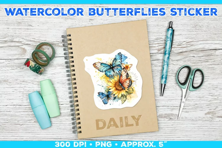 Watercolor Butterflies and Sunflowers Printable Stickers
