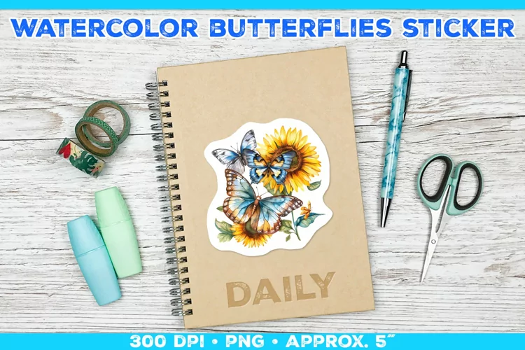 Watercolor Butterflies and Sunflowers Printable Stickers