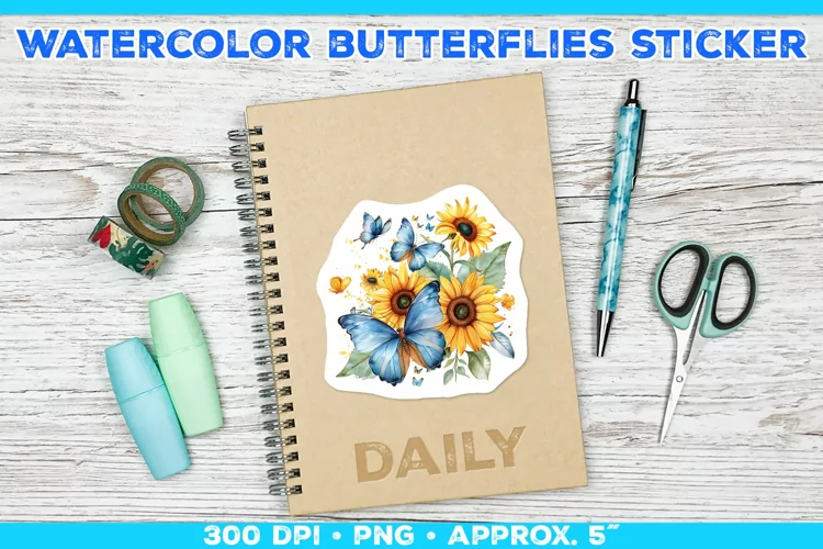 Watercolor Butterflies and Sunflowers Printable Stickers