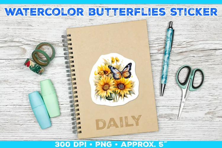 Watercolor Butterflies and Sunflowers Printable Stickers