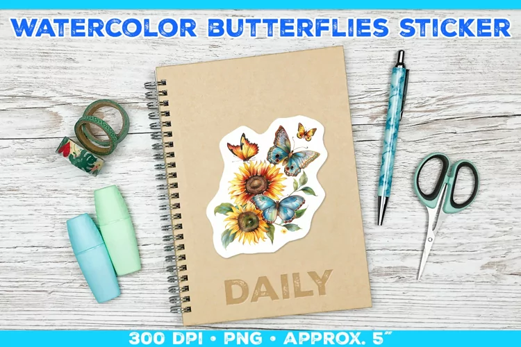 Watercolor Butterflies and Sunflowers Printable Stickers