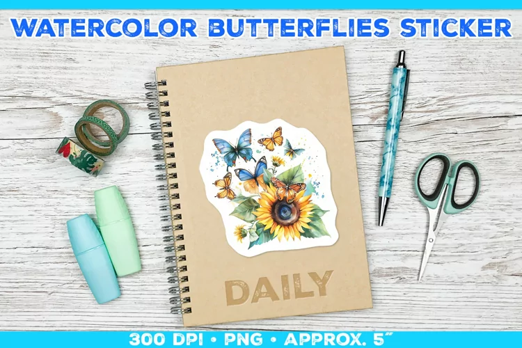 Watercolor Butterflies and Sunflowers Printable Stickers