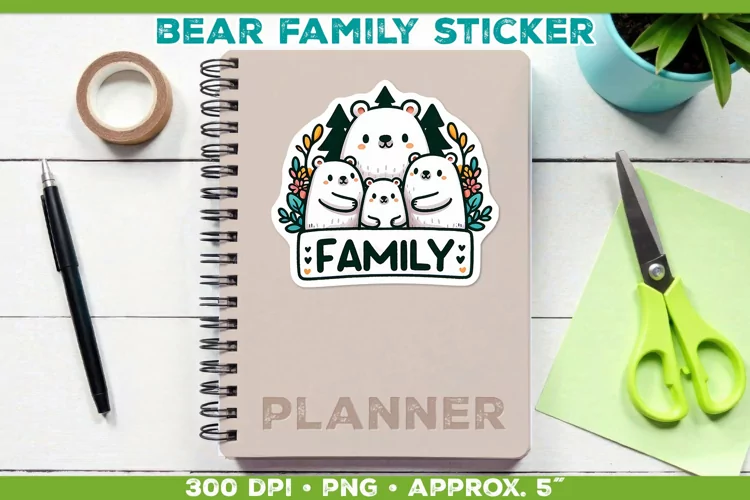 Adorable Cartoon Bear Family Sticker Printable PNG Design