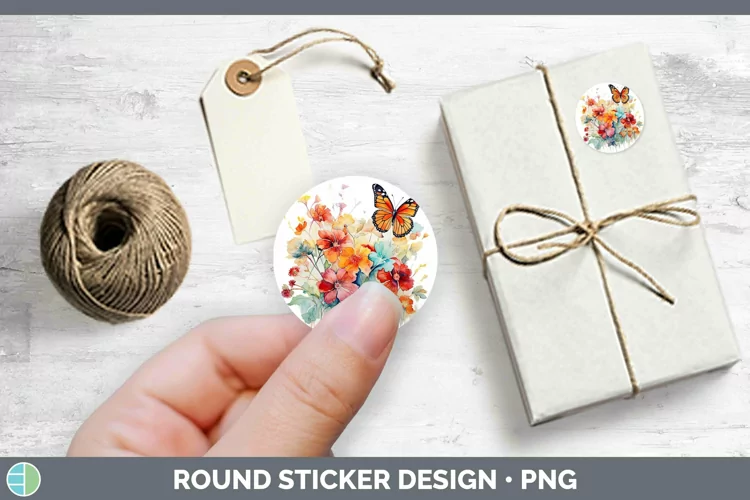 Watercolor Butterfly Stickers | Round Labels Designs