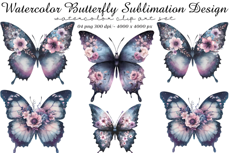 Watercolor butterfly sublimation design