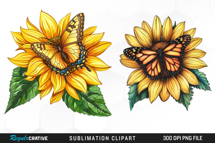 Watercolor Butterfly Sunflower PNG Clipart