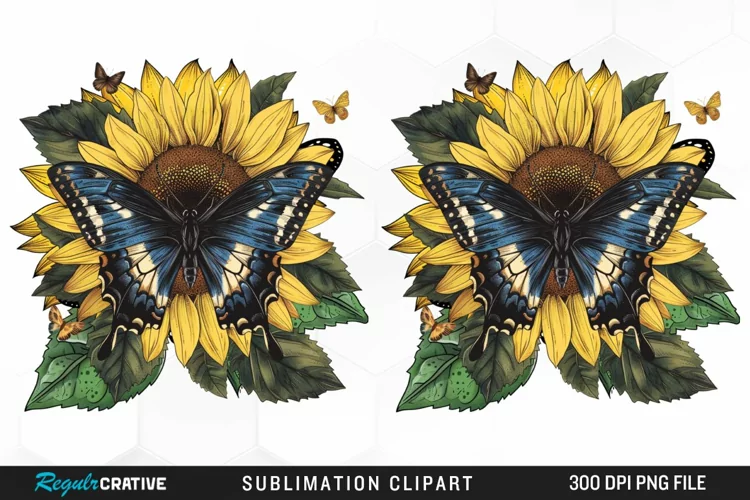 Watercolor Butterfly Sunflower PNG Clipart