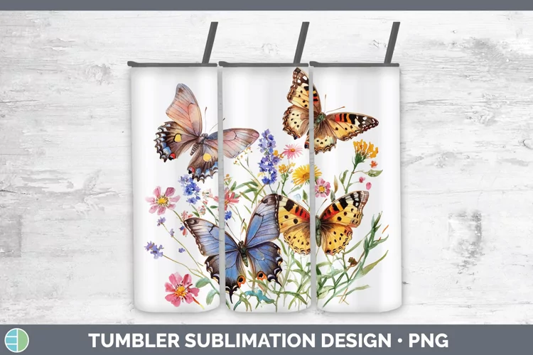 Watercolor Butterfly Tumbler Sublimation 20 oz Skinny Tumble