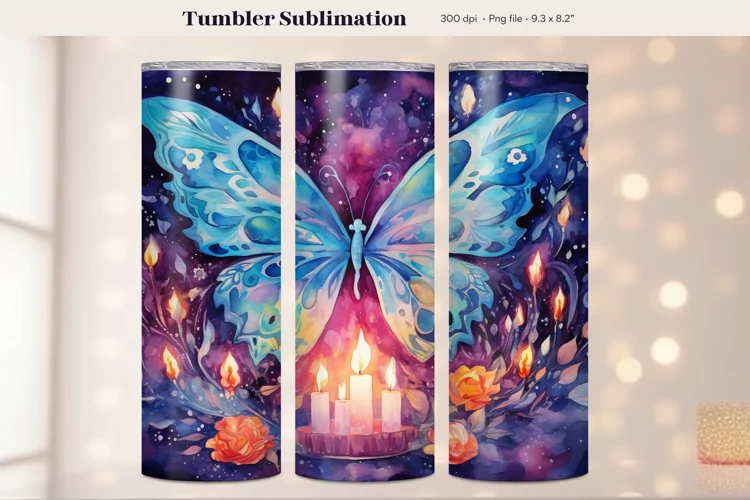 Watercolor Butterfly Tumbler Wrap | Moth Sublimation Tumbler