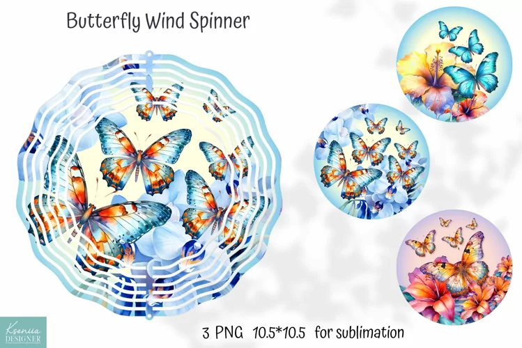 Wind Spinner Tropical Design|Butterfly and Orchid Flowers