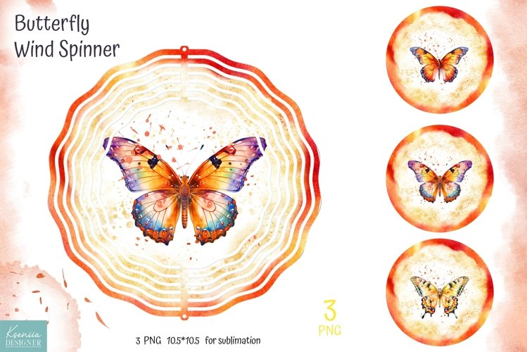 Watercolor Wind Spinner Sublimation|Rainbow Butterfly PNG
