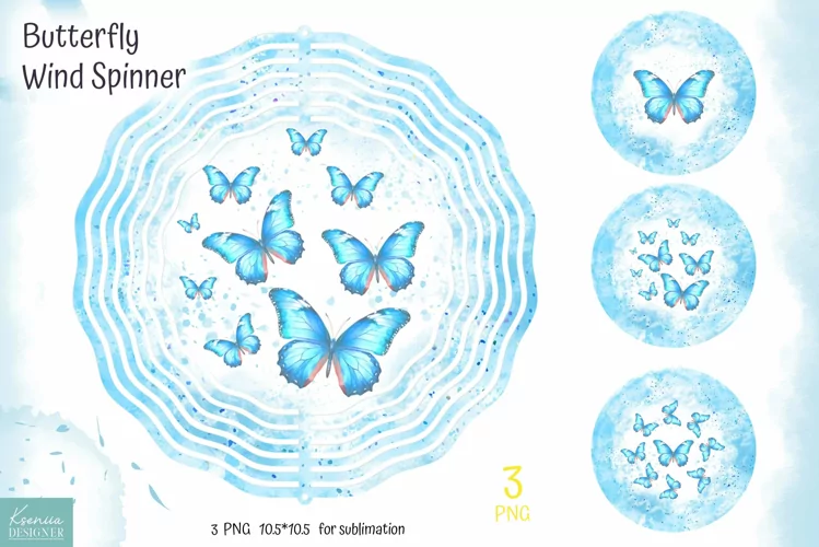BlueTropical Butterfly|Watercolor Wind Spinner Sublimation
