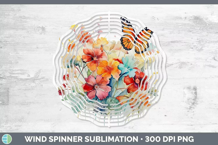 Watercolor Butterfly Wind Spinner Sublimation Spinner Design