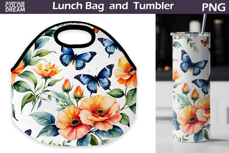 Butterfly Flowers Lunch Bag | Lunch Bag Sublimation