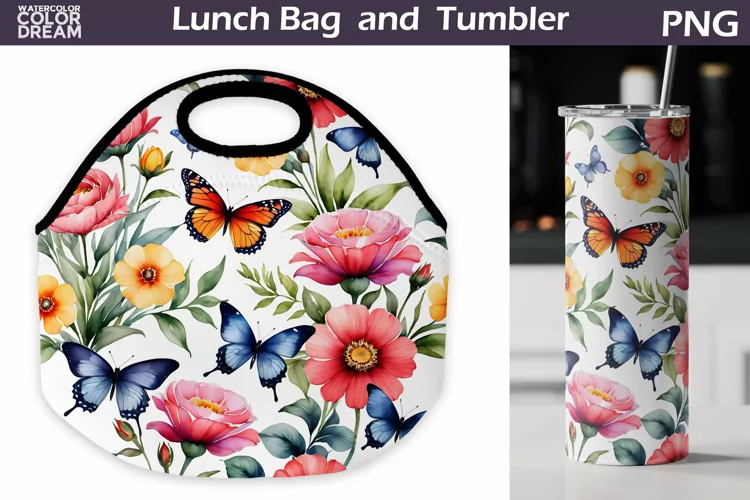 Butterfly Flowers Lunch Bag | Lunch Bag Sublimation