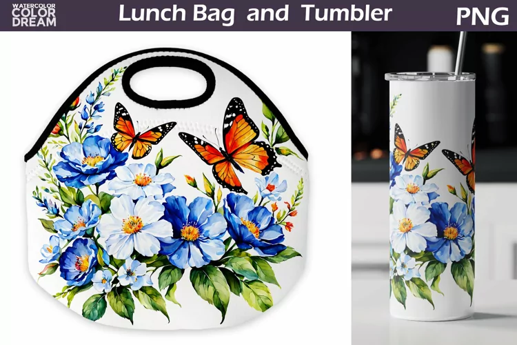Butterfly Flowers Lunch Bag | Lunch Bag Sublimation