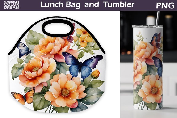 Butterfly Flowers Lunch Bag | Lunch Bag Sublimation