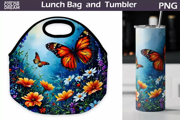 Butterfly Flowers Lunch Bag | Lunch Bag Sublimation