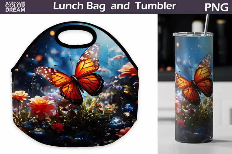 Butterfly Flowers Lunch Bag | Lunch Bag Sublimation