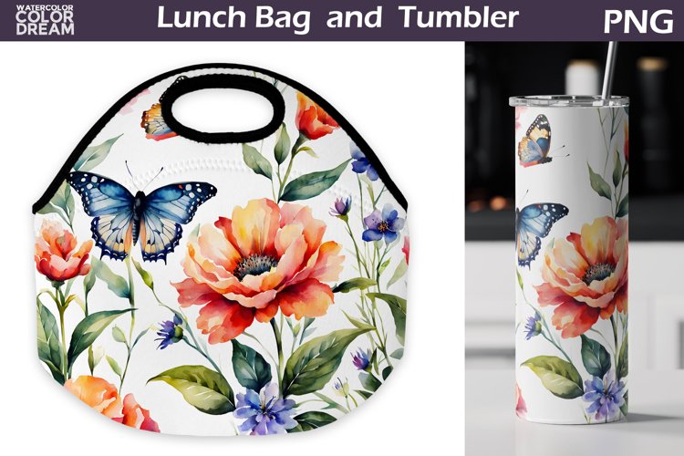 Butterfly Flowers Lunch Bag | Lunch Bag Sublimation example image 1