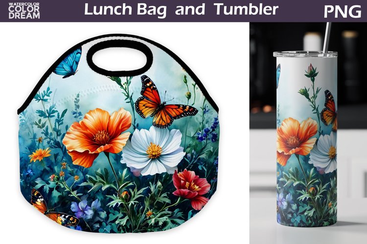 Butterfly Flowers Lunch Bag | Lunch Bag Sublimation