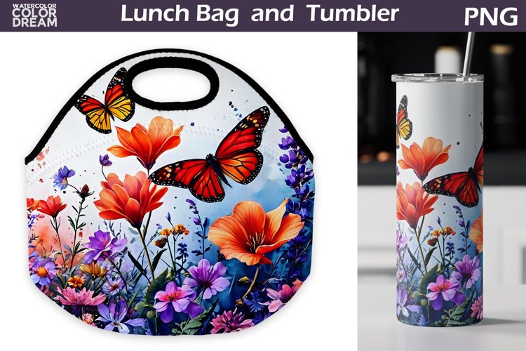 Butterfly Flowers Lunch Bag | Lunch Bag Sublimation