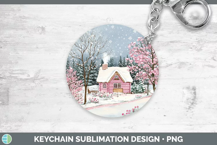 Watercolor Cabin Keychain Sublimation Keyring Designs