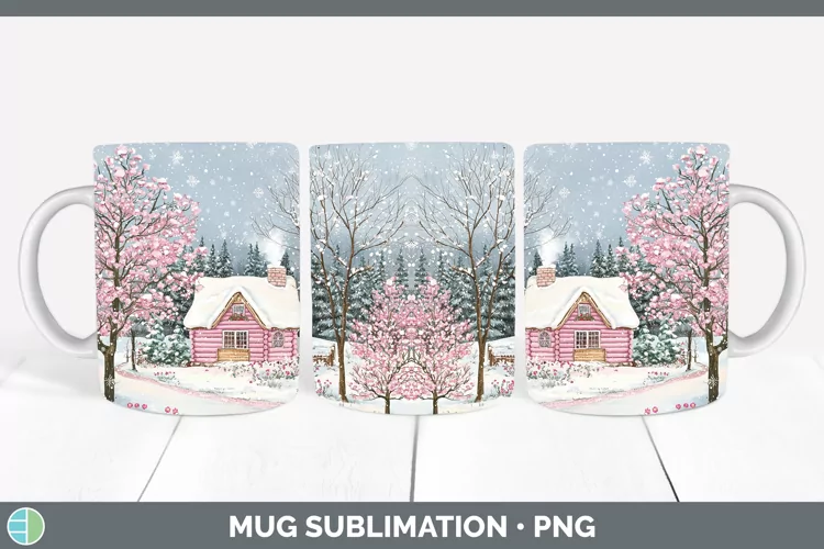 Watercolor Cabin Mug Wrap Sublimation Coffee Cup Designs