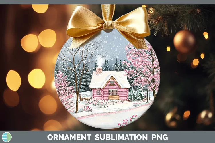 Watercolor Cabin Ornament Sublimation Bauble Designs