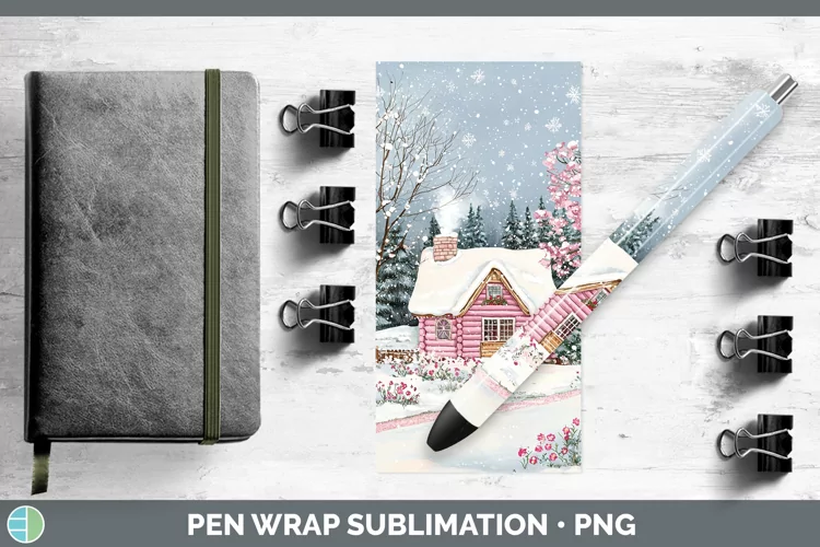 Watercolor Cabin Pen Wrap Sublimation Pen Designs