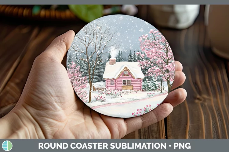 Watercolor Cabin Round Coaster Sublimation Coaster Designs