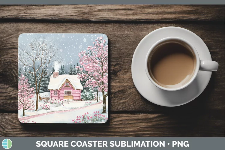 Watercolor Cabin Square Coaster Sublimation Coaster Designs