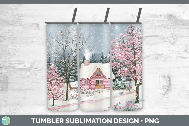 Watercolor Cabin Tumbler Sublimation 20 oz Skinny Tumbler De