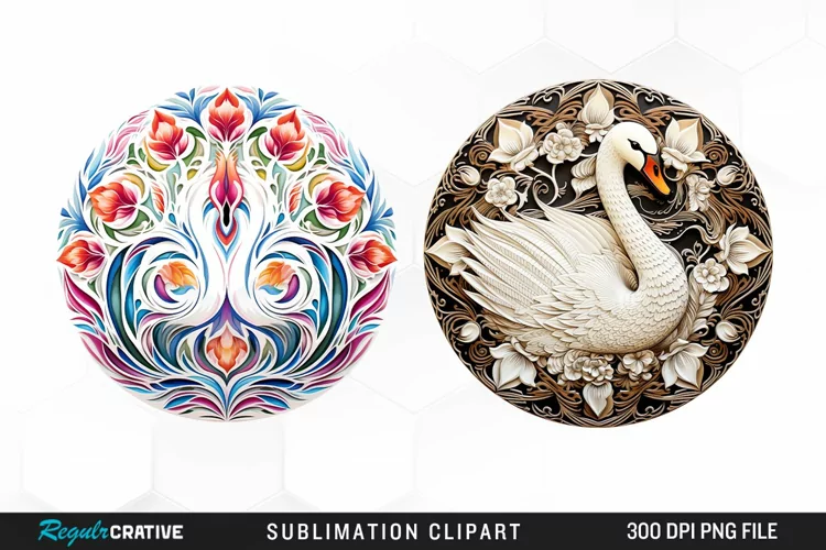 Watercolor Buy Swan Mandala Clipart