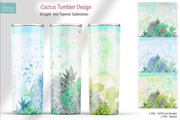 Watercolor Cactus Tumbler Wrap. Floral Succulent Sublimation