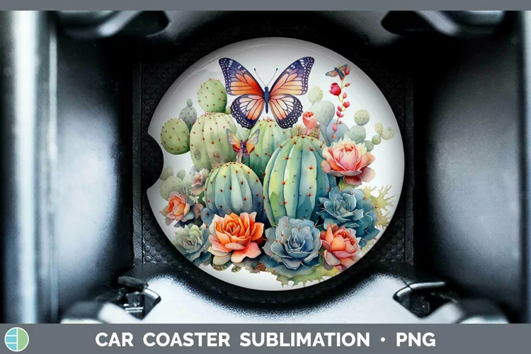 Watercolor Cactus Car Coaster Sublimation Coaster Designs