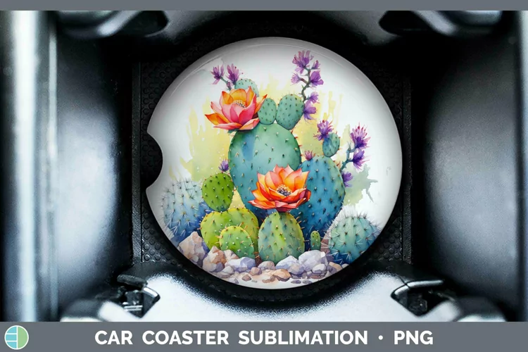 Watercolor Cactus Car Coaster Sublimation Coaster Designs