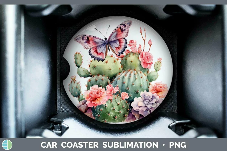 Watercolor Cactus Car Coaster Sublimation Coaster Designs