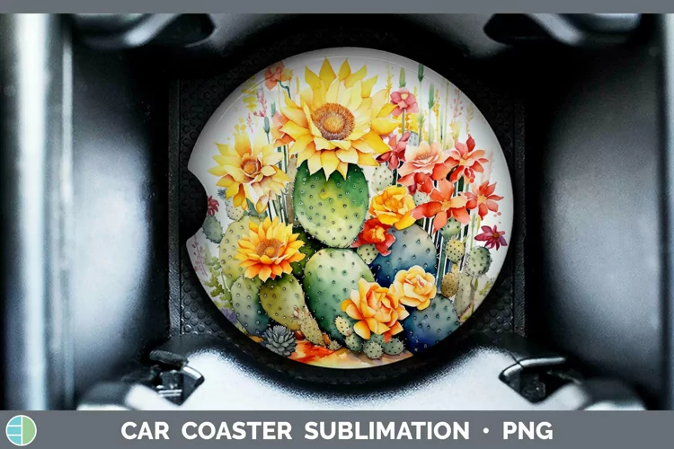 Watercolor Cactus Car Coaster Sublimation Coaster Designs