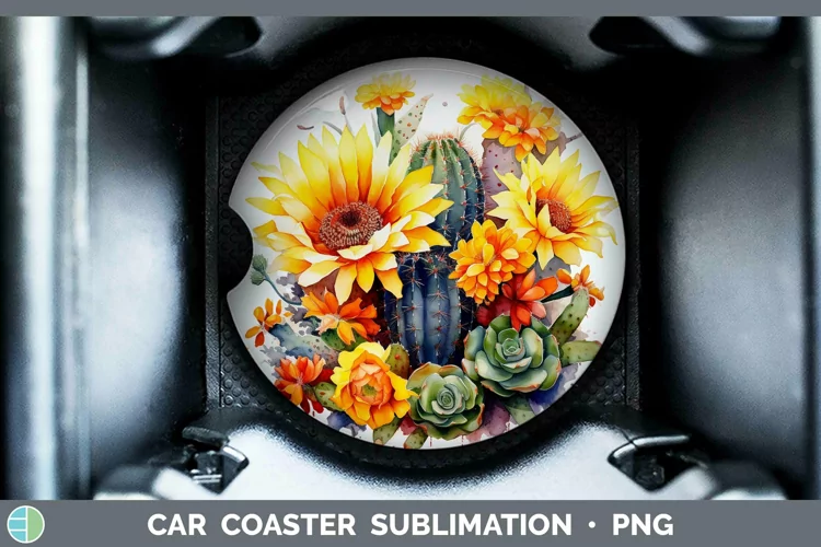 Watercolor Cactus Car Coaster Sublimation Coaster Designs