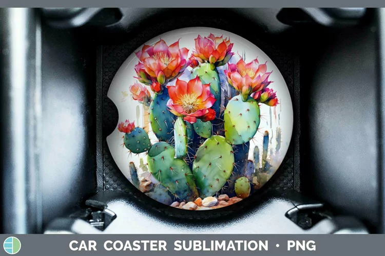 Watercolor Cactus Car Coaster Sublimation Coaster Designs