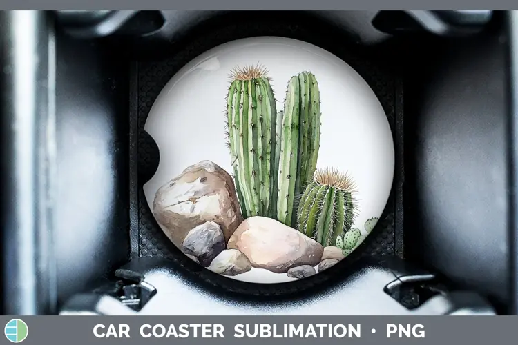 Watercolor Cactus Car Coaster Sublimation Designs