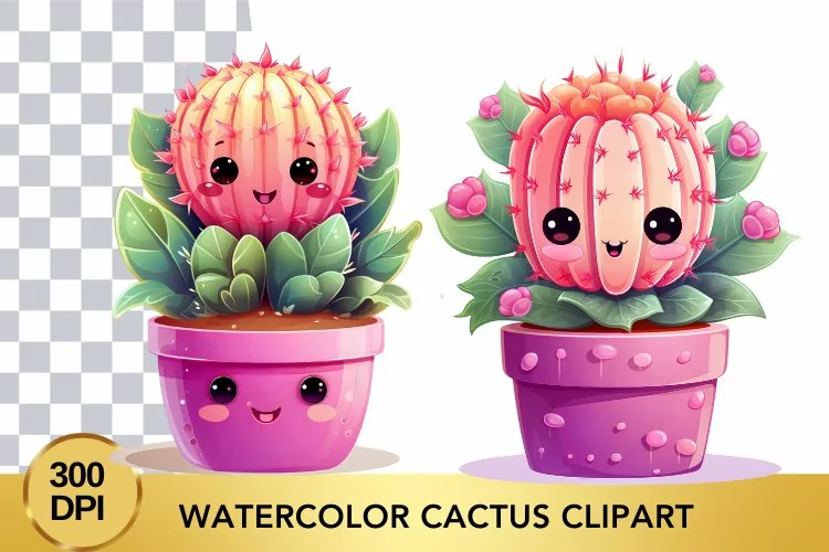 2 png Cute Watercolor cactus Clipart, cactus sublimation