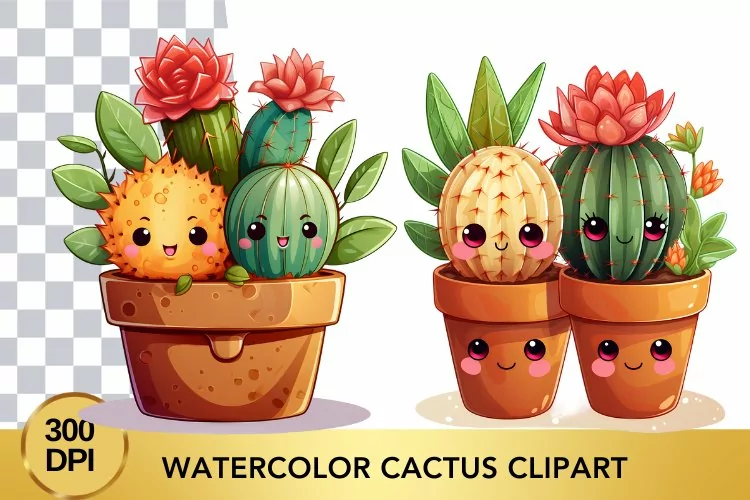2 png Cute Watercolor cactus Clipart, cactus sublimation