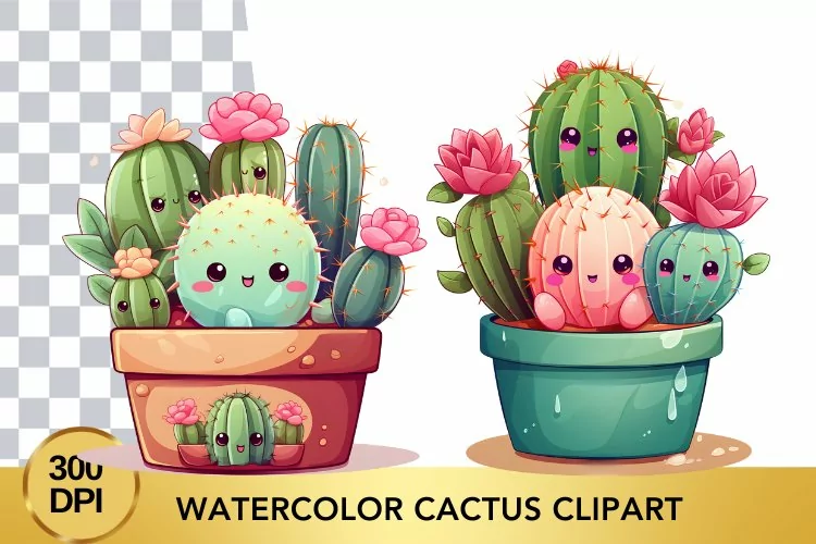 2 png Cute Watercolor cactus Clipart, cactus sublimation