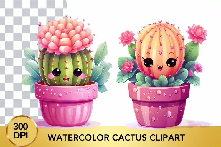 2 png Cute Watercolor cactus Clipart, cactus sublimation