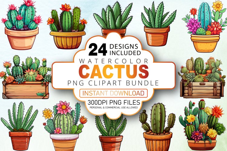 Watercolor Cactus Clipart Image 24